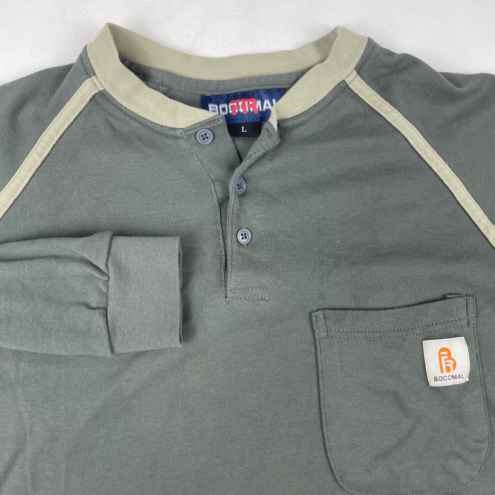 Bocomal Mens FR Flame Resistant Henley Shirt Gray Long Sleeve NFPA 2112 CAT 2 L